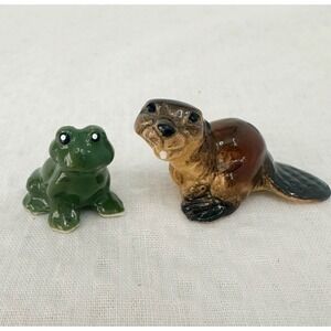 VTG Retired Hagen Renaker Miniature Beaver & Frog Animal Trinket Tiny Figurine